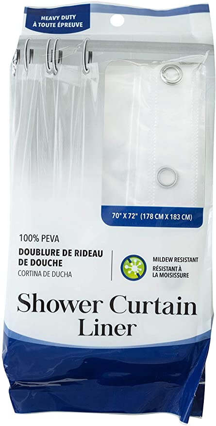 Jacent 100% PEVA Heavy Duty Shower Curtain Liner, Mildew Resistant, 70 x 72 Inch - 1 Pack