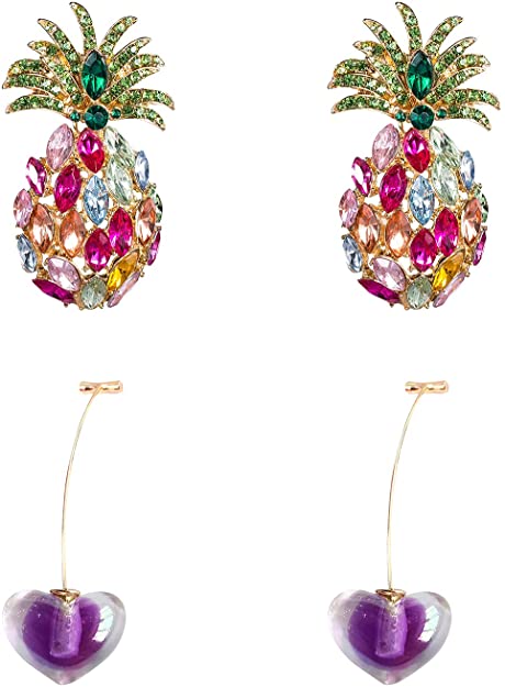 Full Fruit Pineapple Earrings For Women Colorful Crystal Drop Earrings Girls Hanging Earrings Charm Jewelry Gifts