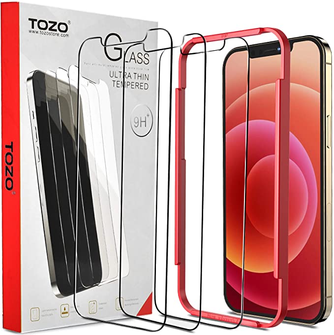 TOZO Compatible for iPhone 12 and Compatible for iPhone 12 Pro Screen Protector 3 Pack Premium Tempered Glass 0.26mm 9H Hardness 2.5D Film Easy 6.1 inch