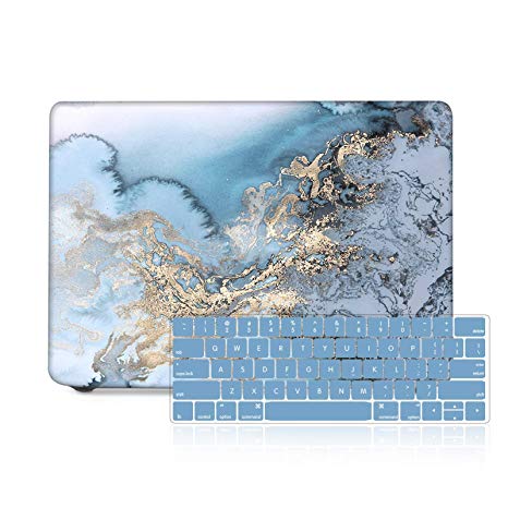 DQQH MacBook Pro 13 inch case 2018 2017 2016,Plastic case & Keyboard Cover,Only Compatible MacBook Pro 13 inch case 2018 2017 2016 Release with Touch Bar A1706/A1989 -Blue Quicksand