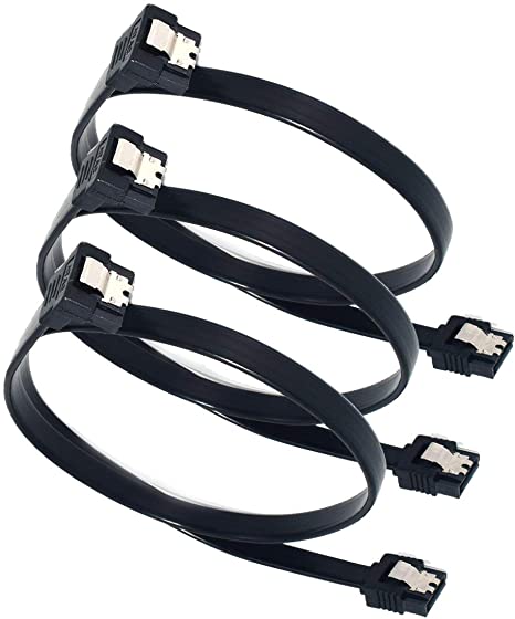 SATA Cables, Sata III 6.0 Gbps Cable 90 Degree Right Angle Data Cable 7 Pin with Locking Latch 18Inch for SATA HDD, SSD, CD Driver etc(3 Pack)