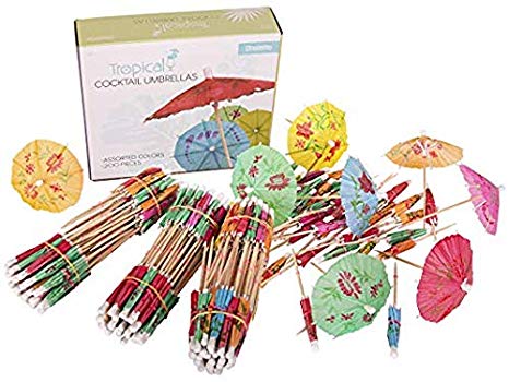 Drink Umbrellas Tropical Cocktail Picks - 4 Inch Cupcake Toppers Pack of 200 Count, Assorted Colors and Designs