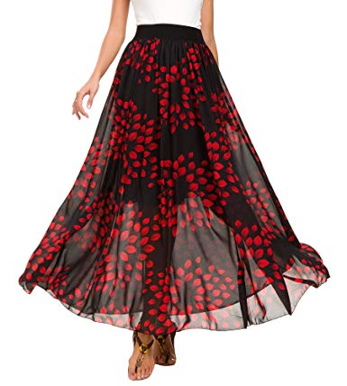 Urban CoCo Women's Fashion Chiffon High-Waist Summer Long Maxi Skirt