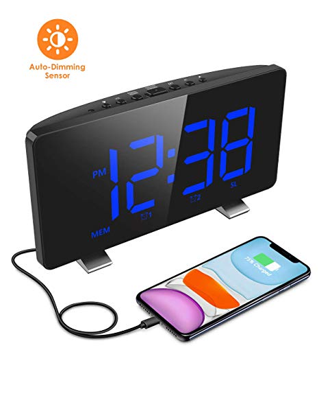 Digital Alarm Clock, ELEGIANT Alarm Clocks for Bedrooms with FM Radio, Dual Alarms, 6.7'' LED Screen, USB Port for Charging, 4 Brightness, 12/24H, Automatic Dimmer, Snooze Digital Clock for Kid Senior