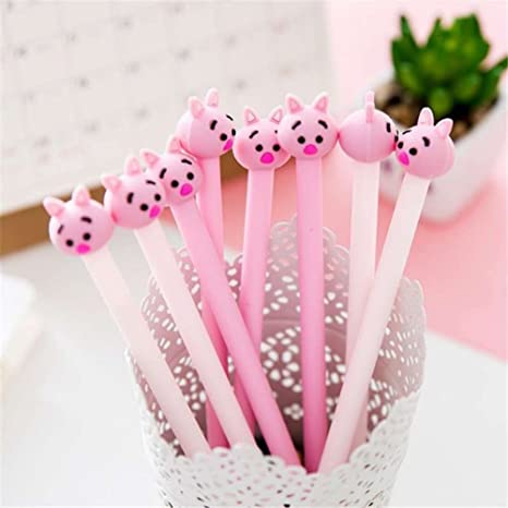 Bluelans 4 Pack Cute Pig Writing Gel Ink Pen for Office School Student,0.5 mm Tip Rollerball Pens, Random Color (Cute Pig Gel Ink Pen - 4 Pens)