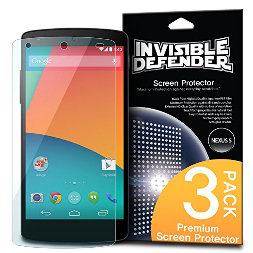 Nexus 5 Screen Protector - Invisible Defender [3 PACK/Premium HD Clarity Film] Lifetime Warranty Perfect Touch Precision High Definition (HD) Clarity Film for Google Nexus 5 (NOT for New Nexus 5X 2015)