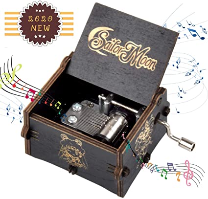 fezlens Wood Music Boxes Sailor Moon Antique Engraved Wooden Musical Box Gifts for Birthday/Christmas/Valentine's Day/Thanksgiving Days Hand-Operated Present Kid Toys （Black）