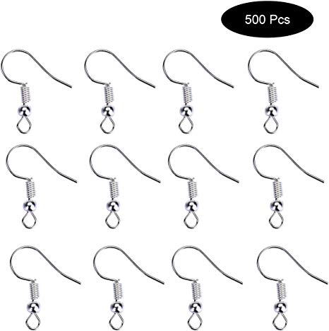 Kurtzy Silver Plated Earring Hooks (500 Pcs) - Nickel Free Ear Wires - Jewellery Making Findings - Earrings for Men, Women and Children - Open Threading Hoop Fishing Hooks