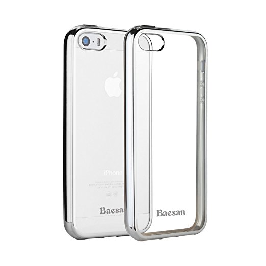 iPhone SE case,Baesan [Twinkler Series] [Scratch Resistant] Premium Flexible Soft TPU Bumper Silicone Case with Electroplate Frame Fit for iPhone SE/ 5S / 5 --Silver (Silver)