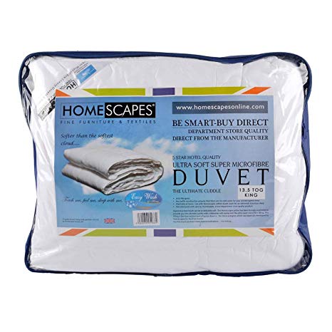 Homescapes - Ultrasoft Super Microfibre - 13.5 Tog - King Size - The Best Synthetic Duvets designed for And Used By The Best 5 and 7 Star Hotels From Around The World - Anti Allergy - Anti Dustmite - Box Baffel Construction - Washable at Home