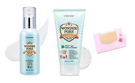 Bundle - ETUDE HOUSE Wonder Pore Tightening Essence   Etude House Wonder Pore Deep Foaming Cleanser   SoltreeBundle Natural Hemp Paper 50pcs