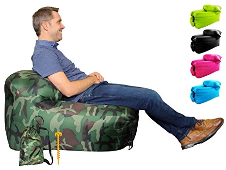 Air Chair by TREADWAY. Rapid inflation, compact/lightweight, inflatable air filled beach/camping chair - Ideal for festivals, gaming, fishing, dorm room, bedrooms & travel.