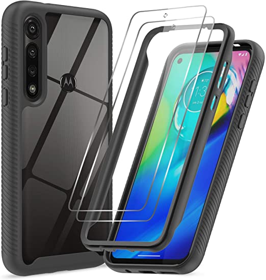 LeYi Moto G Power Case, Motorola G Case with 2 Tempered Glass Screen Protector, Full Body Protective Hybrid Rugged Bumper Clear Shockproof Phone Cover Case for Moto G Power 2020, Black