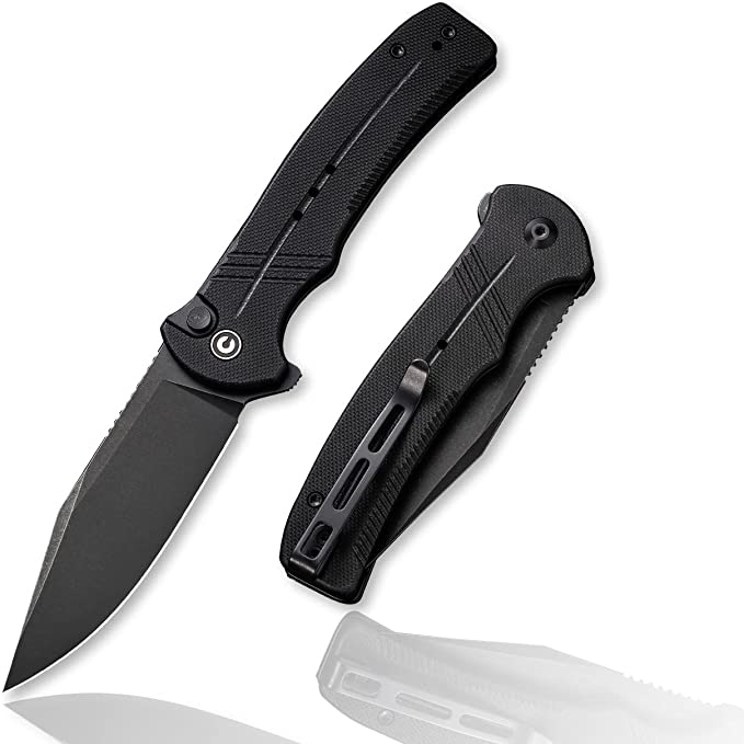 CIVIVI Cogent Button Lock Flipper Pocket Knife, 14C28N Blade G10 Handle, Good for Outdoor EDC Camping C20038D-1 (Black)