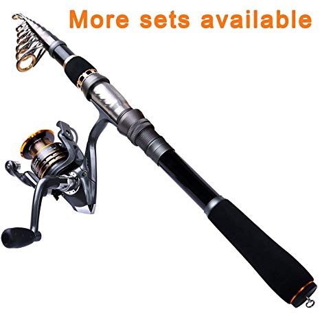 PLUSINNO Telescopic Fishing Rod and Reel Combos Full Kit, Spinning Fishing Gear Organizer Pole Sets with Line Lures Hooks Reel and Fishing Carrier Bag Case Accessories