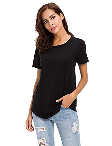 MOQUEEN Womens Crew Neck Loose Fitting Tunic Shirts Cotton Casual Tops