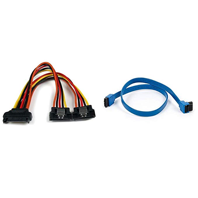 6in Latching SATA Power Y Splitter Cable Adapter - M/F - 6 inch Serial ATA Power Cable Splitter - SATA Power Y Cable Adapter & Monoprice 18-inch SATA III 6.0 Gbps Cable - Blue