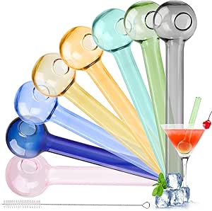 8 Pack Reusable Glass Straw, Colorful Glass Straws Shatter Resistant, Dishwasher safe, 4 Inch Short Straws with 1 Cleaning Brush for Drinks, Cocktails, Milkshakes, Coffee