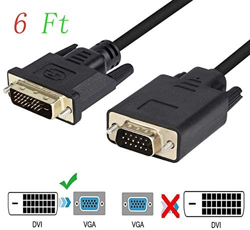 DVI Cable，DVI to VGA Adapter DVI-D 24 1 Male to VGA HD 15Pin Male Dual Link Video Cable Support 1080P Full HD from Laptop, PC Host, Graphics Card to Monitor Display or Projector - Black 6FT Xhwykzz
