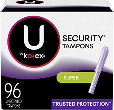 U by Kotex Security Tampons, Super Absorbency, Unscented, 96 Count (6 Packs of 16) (Packaging May Vary)