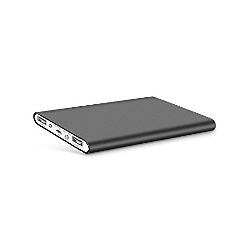 M20000 Power Bank Ultra Slim External Battery with 2 USB Ports Portable Charger Pack for iPhoneX 8 7 6s 6 Plus, iPad, Samsung Galaxy and More（Gray）