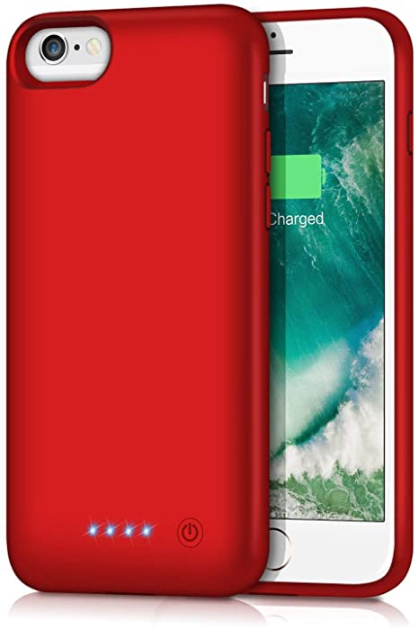 Battery Case for iPhone 6S 6 6000mAh Rechargeable Charging Case for iPhone 6 External Charger Cover iPhone 6S Battery Pack Apple Power Bank [4.7 inch]-Dark Red …