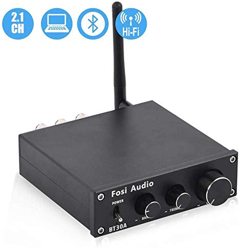 Bluetooth 4.2 Stereo Audio Amplifier 2.1 Channel Receiver Class D Mini Hi-Fi Integrated Digital Amp with Bass and Treble Control 50Watt x2 100Watt x1 for Home Passive Speakers Subwoofer BT30A (Black)