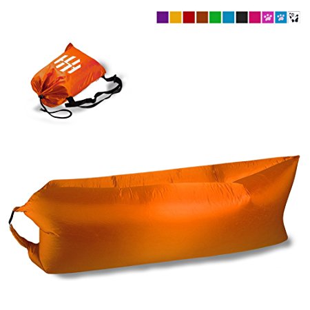 Hot Sky Airsofa Outdoor Inflatable Beach Lounger – Portable Compression Sofa Air Bag – Lightweight, Portable Ground Hammock – Comfortable Blowup Bean Bag Chair (ORANGE)