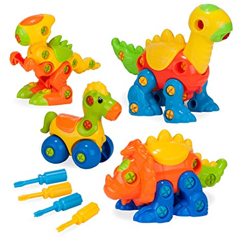 Creative Kids Build & Learn Dinosaur Toys – Interlocking Model STEM Play Set for Kids w/ 4 Buildable Dinosaurs & 4 Screwdriver Tools – Educational Construction Kit for Preschool, Kindergarten, Age 3