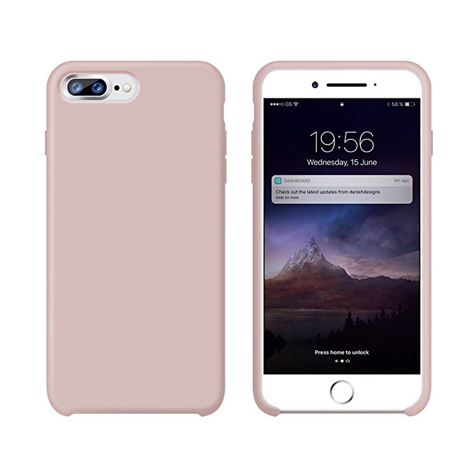 iPhone 8 Plus Case Silicone, iPhone 7 Plus Case Silicone, LISI Liquid Silicone Slim Rubber Shockproof Protective Cell Phone Case Cover with Soft Microfiber Lining for Apple iPhone 7/ 8 Plus 5.5(Pink)