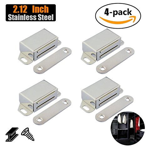 JQK Magnetic Cabinet Door Catch, Stainless Steel Closet Catches 4 Pack with Strong Magnetic, 1.2mm Thickness Furniture Latch, CC100-P4