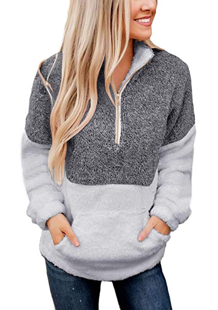 BTFBM Women Long Sleeve Zipper Sherpa Sweatshirt Soft Fleece Pullover Outwear Coat