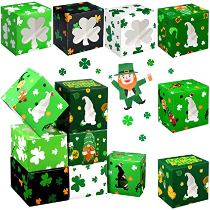 24 Pieces St. Patrick's Day Cupcake Treat Boxes with PVC Window Gnome Shamrock Printed Cookie Storage Boxes Colorful Clover Party Favor Boxes for St. Patrick's Day Holiday Pastries Desserts