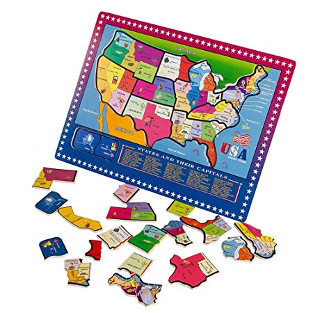 Joqutoys 21 Pieces USA Map Puzzle Educational Wooden Geography Jigsaw Puzzle Toys for Children