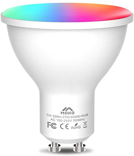 MoKo Smart WiFi LED Spot Light Bulb 5W GU10 Dimmable Spotlight RGB   Cool   Warm Light Work with Alexa Echo,Google Home,Compatible with SmartThings, Voice/APP Control, Timer, 2.4GHz Network