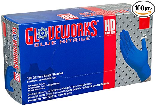 AMMEX - GWRBN46100-BX - Nitrile Gloves - Gloveworks - HD, Disposable, Powder Free, 6 mil, Large, Royal Blue (Box of 100)