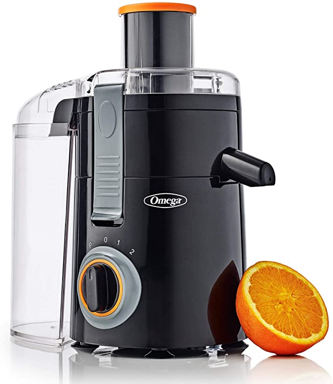 Omega C2000B Chute High Juicer Makes Fresh Fruit and Vegetable Juice Features 3 Speeds Compact Design Large 4-Cup Pulp Container, 250W, Black