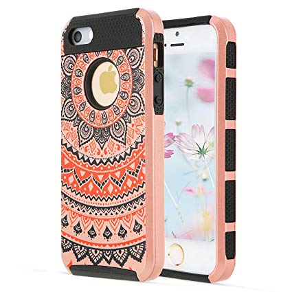 Rose Gold iPhone 6 Case Cover,Camo iPhone 6S Case Protective Case iPhone 6 Cell Phone Case for Apple iPhone 6S Cases,TPU Plastic Bumper Hybrid Defender Heavy Duty Case iPhone 6 Cases for Women-Mandala