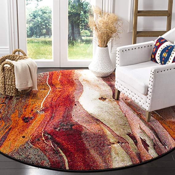 Safavieh Glacier Collection GLA126A Modern Contemporary Abstract Area Rug, 9' Round, Red/Multi