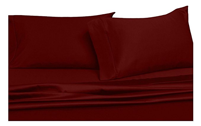 Royal Hotel's Solid Burgundy 550-Thread-Count Super-Deep 4pc King Bed Sheet Set 100-Percent Combed Cotton, Sateen Solid, Extra Deep Pocket