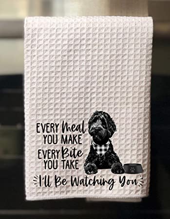The Creating Studio Personalized Black Labradoodle Every Meal You Make, Every Bite You Take I'll Be Watching You Waffle Kitchen Towel