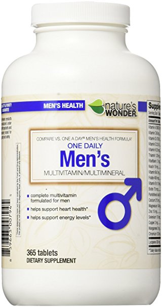 Nature's Wonder One Daily Men's Multivitamin, 365 Count, Compare vs. One A Day® Men's Health Formula