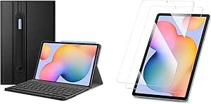 Fintie Bundle: Case for Samsung Galaxy Tab S6 Lite 10.4 inch 2024/2022/2020, Slim Stand Cover with Detachable Wireless Bluetooth Keyboard   2-Pack 9H Tempered Glass Screen Protector