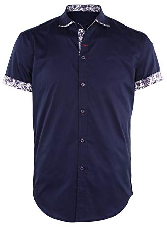 JEETOO Men's Floral Short Sleeve Print Button Down Summer Casual Dress Shirt