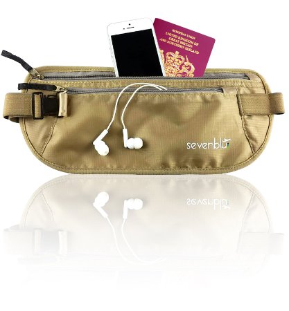 SevenBlu 9733 1 Soft RFID Travel Money Belt 9733 365 Days Warranty - Anti-Theft - Hidden Under Clothes - Protect Your Cash and IDs with this Secret Hidden Waist Bag - Neck Wallet Pouch - Men and Women
