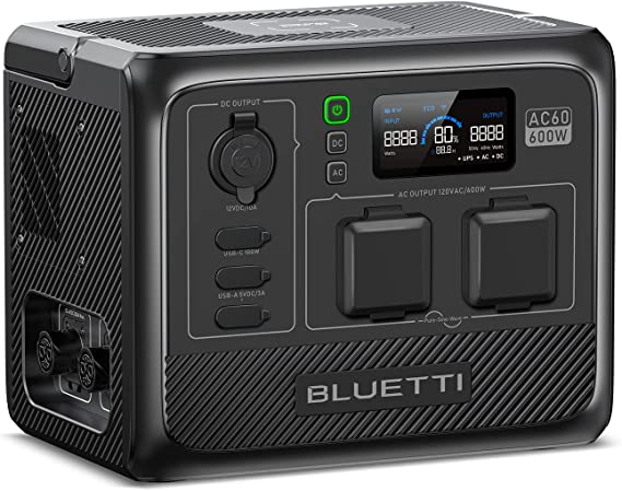 BLUETTI Portable Power Station AC60, 403Wh LiFePO4 Battery Backup w/ 2 600W (1200W Surge) AC Outlets, 1 Hour Fast Charge, Dustproof and Waterproof Solar Generator for Outdoor Camping, Power Outage