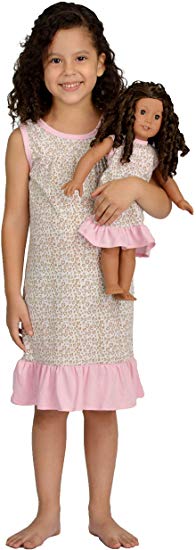 Girl and Doll Matching Outfit Clothes - Pajama Nightgown Set for Girl & Doll - Fits American Girl Dolls