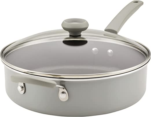 Farberware DuraStrong Nonstick Saute Pan with Lid, 4 Quart, Gray