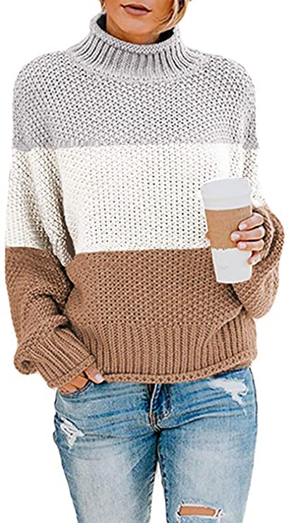 Dokotoo Women Solid Turtleneck Balloon Long Sleeve Sweaters Pullover Outerwear