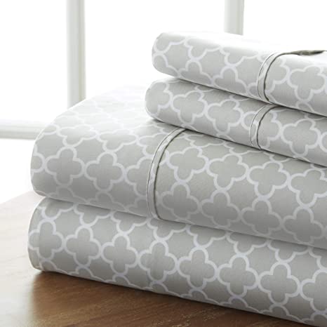 Linen Market Pattern 4 Piece Bed Sheet Set, Twin, Quatrefoil Gray